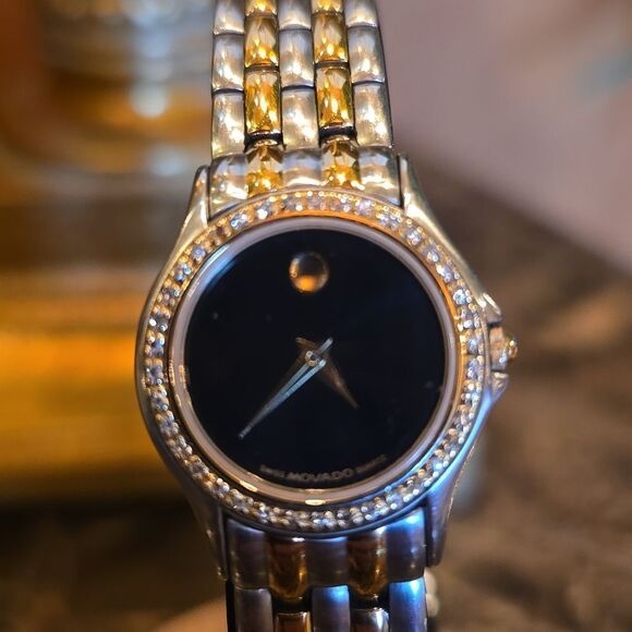 MOVADO Black Dial Ladies Quartz Wrist WATCH! 1CT wieght Diamond,14k Beze… main image 4
